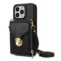 iPhone 14 Pro alles-in-één hoesje met portemonnee en riem - zwart
