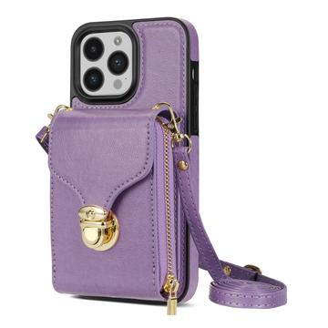iPhone 14 Pro alles-in-één hoesje met portemonnee en riem - paars