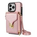 iPhone 14 Pro alles-in-één hoesje met portemonnee en riem - Roségoud