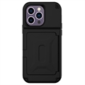 iPhone 14 Pro Hybrid Case met Verborgen Spiegel & Kaartsleuf - Zwart