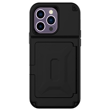 iPhone 14 Pro Hybrid Case met Verborgen Spiegel & Kaartsleuf - Zwart