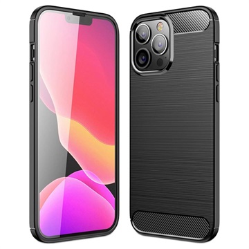 iPhone 14 Pro Max Geborsteld TPU Hoesje - Koolstofvezel - Zwart