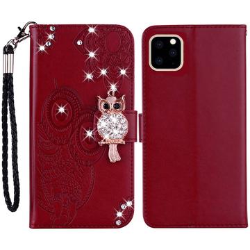 iPhone 14 Pro Uil Strass Portemonnee Hoesje - Rood