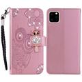 iPhone 14 Pro Uil Strass Portemonnee Hoesje - Roségoud