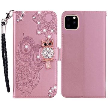 iPhone 14 Pro Uil Strass Portemonnee Hoesje - Roségoud