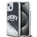 iPhone 15 DKNY Vloeibaar Glitter Boog Logo Case - Zwart