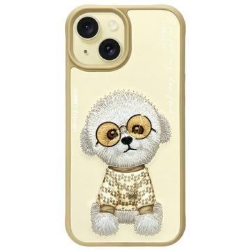 iPhone 15 Nimmy Friends Brille Cool Hond Hoesje - Khaki