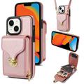 iPhone 15 Plus alles-in-één hoesje met portemonnee en riem - Roségoud