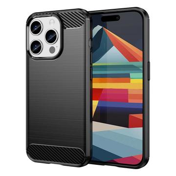 iPhone 15 Pro Geborsteld TPU Hoesje - Koolstofvezel - Zwart