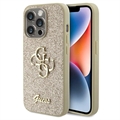 iPhone 15 Pro Guess Fixed Glitter 4G Metal Logo Cover - Goud