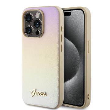 iPhone 15 Pro Guess Iridescent Metal Script Hybrid hoesje