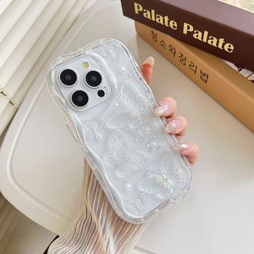 iPhone 15 Pro Max Vlinder en Parel TPU hoesje - Doorzichtig