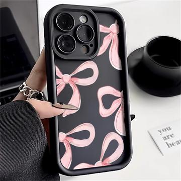 iPhone 15 Pro Max Stijlvol Schokbestendig TPU Hoesje met Opstaande Randen - Zwart / Grote strik