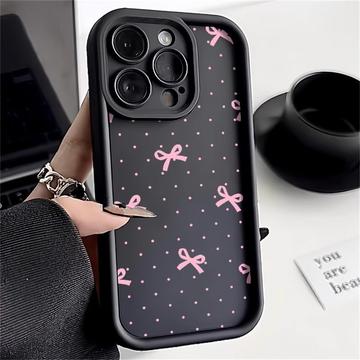 iPhone 15 Pro Max Stijlvol Schokbestendig TPU Hoesje met Opstaande Randen - Zwart / Strik met stippen