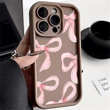 iPhone 15 Pro Max Stijlvol Schokbestendig TPU Hoesje met Opstaande Randen - Bruin / Grote strik