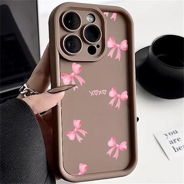 iPhone 15 Pro Max Stijlvol Schokbestendig TPU Hoesje met Opstaande Randen - Bruin / strik