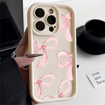 iPhone 15 Pro Max Stijlvol Schokbestendig TPU Hoesje met Opstaande Randen - Wit / Grote strik