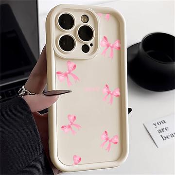 iPhone 15 Pro Max Stijlvol Schokbestendig TPU Hoesje met Opstaande Randen - Wit / strik