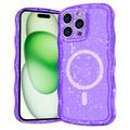 iPhone 15 Pro Max Wave-Edge Laser Glitter MagSafe hoesje - Doorschijnend Paars