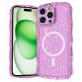iPhone 15 Pro Wave-Edge Laser Glitter MagSafe hoesje - Doorschijnend Roze