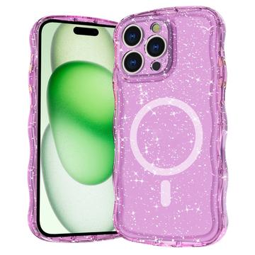 iPhone 15 Pro Wave-Edge Laser Glitter MagSafe hoesje - Doorschijnend Roze