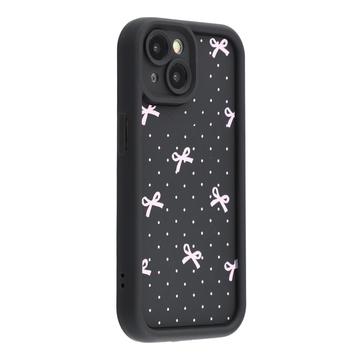 iPhone 15 Stijlvol Schokbestendig TPU Hoesje met Opstaande Randen - Zwart / Strik met stippen