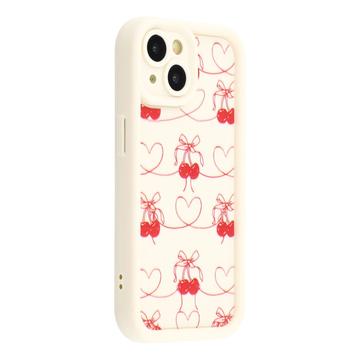 iPhone 15 Stijlvol Schokbestendig TPU Hoesje met Opstaande Randen - Wit / Kersen met strikje