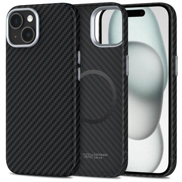 iPhone 15 Tech-Protect Ion Carbon Plastic Hoesje - MagSafe Compatibel - Zwart / Zilver