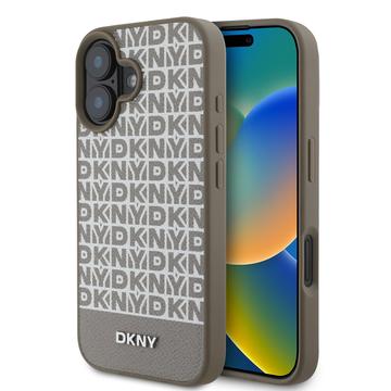 iPhone 16 DKNY Repeat Pattern Bottom Stripe hoesje - MagSafe compatibel - Bruin