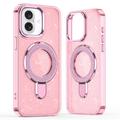 iPhone 16 Glitter Hybride Hoesje met Kickstand - MagSafe Compatibel - Roze