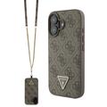 iPhone 16 Guess 4G Strass Triangle Metal Logo Hoesje met Crossbody-band - Bruin