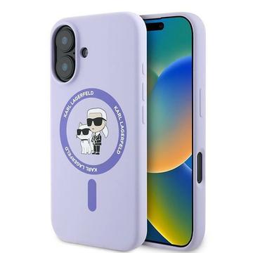iPhone 16 Karl Lagerfeld Karl and Choupette Vloeibaar Siliconen MagSafe Hoesje - Paars