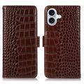 iPhone 16 Plus Crocodile Series Wallet Leren Hoesje met RFID