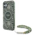 iPhone 16 Plus Guess IML Bloemen Allover Electro Hoesje met Parelband - MagSafe Compatibel - Groen