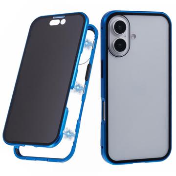 iPhone 16 Plus Magnetisch Hoesje met Gehard Glas - Privacy - Donkerblauw