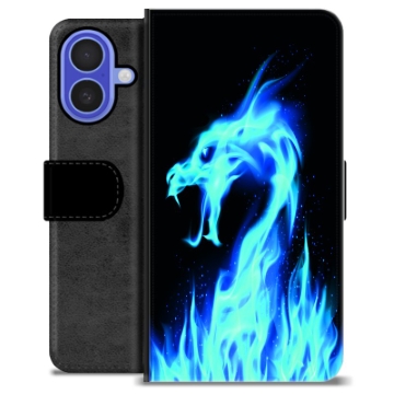 iPhone 16 Premium Portemonnee Hoesje - Blauwe Vuurdraak