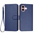 iPhone 16 Premium Portemonnee Hoesje met Riem - Koolstofvezel Textuur - Koolstofblauw