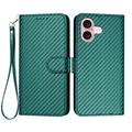 iPhone 16 Premium Portemonnee Hoesje met Riem - Koolstofvezel Textuur - Koolstofgroen