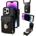 iPhone 16 Pro alles-in-één hoesje met portemonnee en riem - zwart