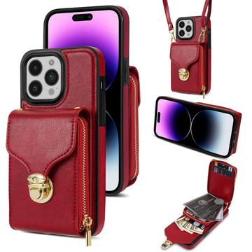 iPhone 16 Pro alles-in-één hoesje met portemonnee en riem - Rood