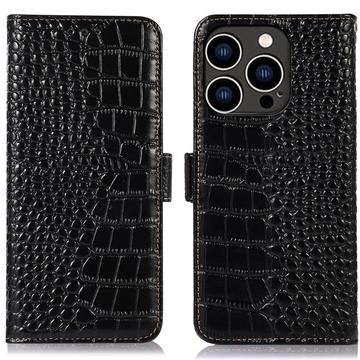 iPhone 16 Pro Crocodile Series Wallet Leren Hoesje met RFID
