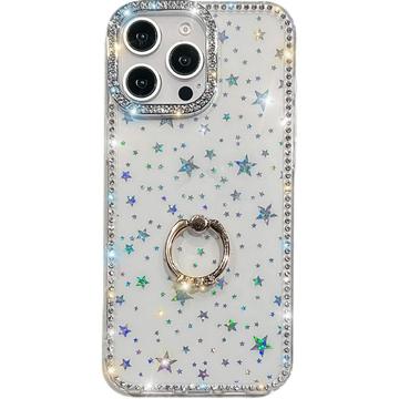 iPhone 16 Pro CrystalGlow Hybride Hoesje met Ringhouder - Sterren / Doorzichtig