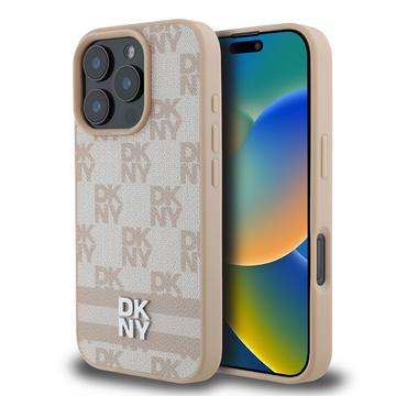 iPhone 16 Pro DKNY Geruit Patroon en Streep Hoesje - Roze