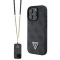 iPhone 16 Pro Guess 4G Strass Triangle Metal Logo Hoesje met Crossbody-band