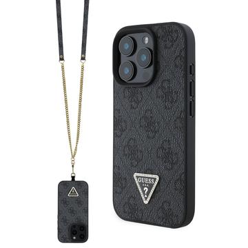 iPhone 16 Pro Guess 4G Strass Triangle Metal Logo Hoesje met Crossbody-band