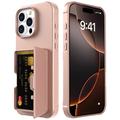 iPhone 16 Pro Hybride Hoesje met Verborgen Spiegel & Kaartsleuf - Roze