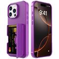 iPhone 16 Pro Hybride Hoesje met Verborgen Spiegel & Kaartsleuf - Paars