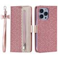 iPhone 16 Pro Lace Pattern Portemonnee Hoesje - Rose Gold
