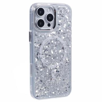 iPhone 16 Pro MagSafe-compatibel glitter pailletten epoxy hoesje - Wit