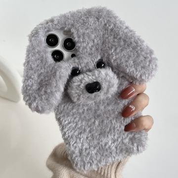 iPhone 16 Pro Max Teddy Hond Pluche Hoesje - Grijs